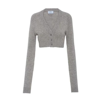 (Women) PRADA FW22 Grey V-Neck Slim Fit Cashmere Sweater P25I65-10CE-F0031-S-221
