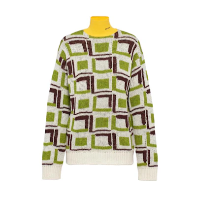 (Women) PRADA FW22 Ivy Green Colorblock High-Neck Pullover Sweater P26474-114B-F077G-S-222
