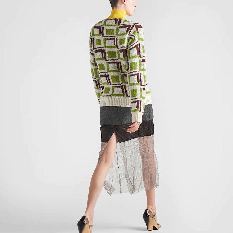 Shop (Women) PRADA FW22  Ivy Green Colorblock High-Neck Pullover Sweater P26474-114B-F077G-S-222