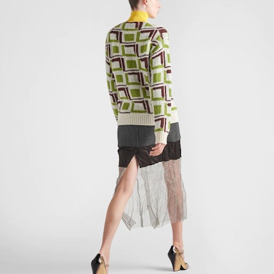 (Women) PRADA FW22 Ivy Green Colorblock High-Neck Pullover Sweater P26474-114B-F077G-S-222 Shop (Women) PRADA FW22 Ivy Green Colorblock High-Neck Pullover Sweater P26474-114B-F077G-S-222