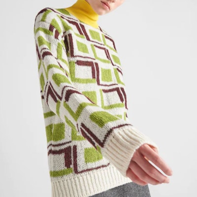 (Women) PRADA FW22 Ivy Green Colorblock High-Neck Pullover Sweater P26474-114B-F077G-S-222 Purchase (Women) PRADA FW22 Ivy Green Colorblock High-Neck Pullover Sweater P26474-114B-F077G-S-222