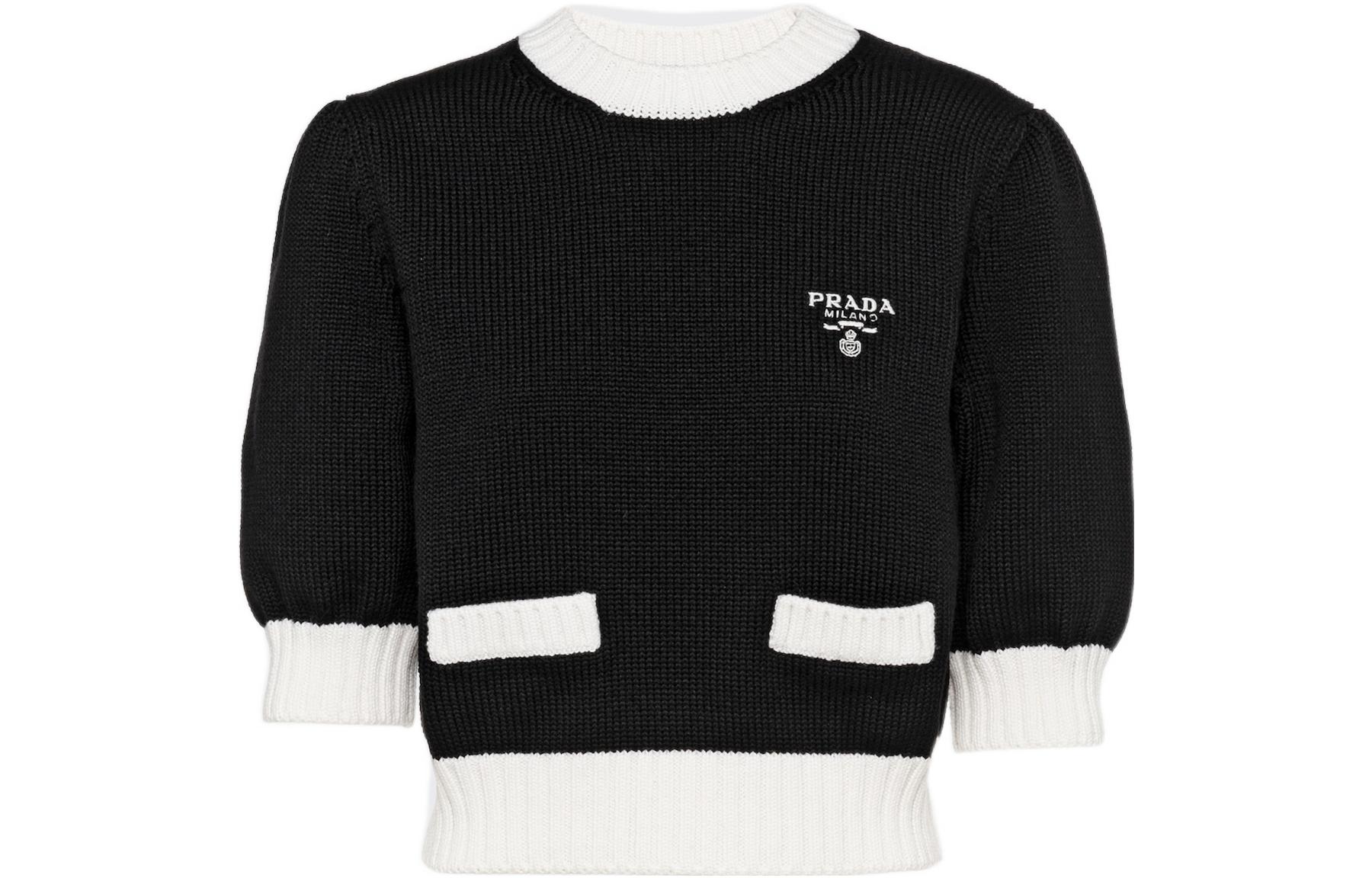 (Women) PRADA FW22  Logo Knit Crewneck Sweater Black P24I1R-1ZO5-F0967-S-212