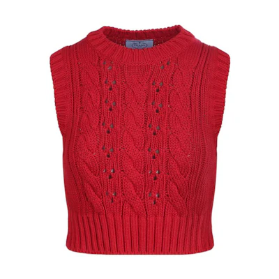 (Women) PRADA FW22 Red Sleeveless Pullover Knit Vest. P29A02-11F9-F0011-S-221