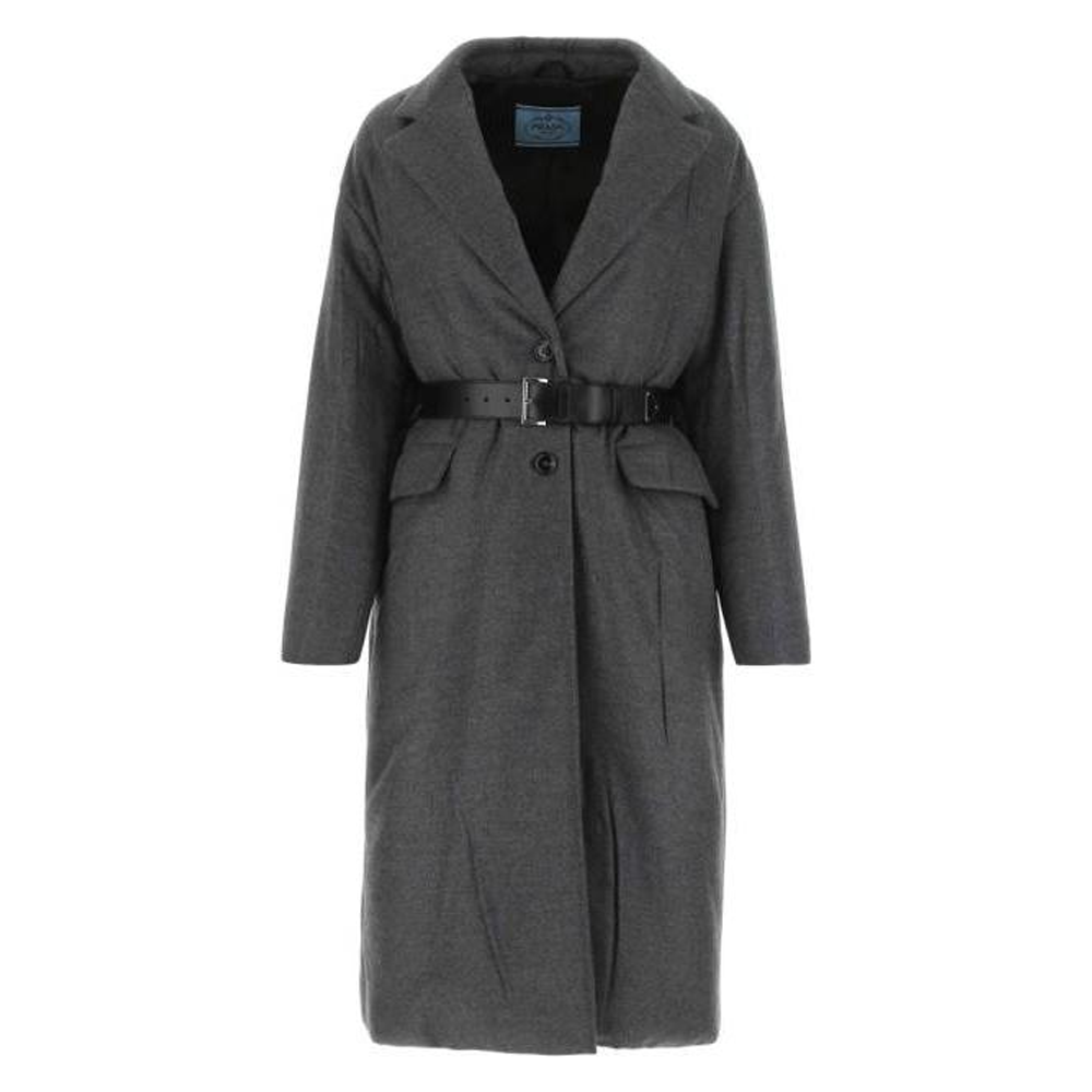 (Women) PRADA FW22  Single-Breasted Belted Long Sleeve Coat Grey P626PK-11C1-F0480-S-222