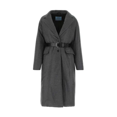 (Women) PRADA FW22 Single-Breasted Belted Long Sleeve Coat Grey P626PK-11C1-F0480-S-222