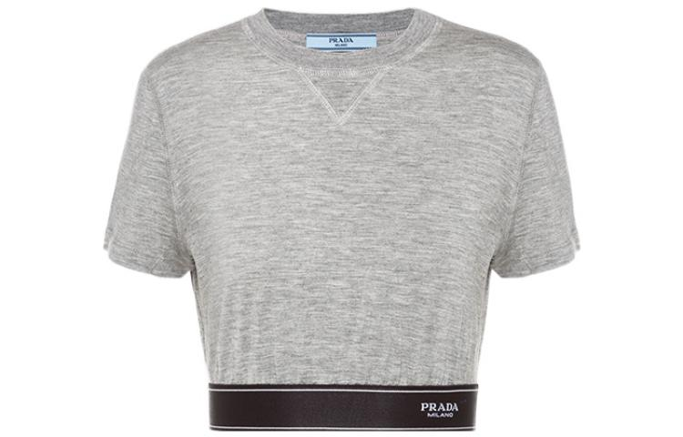 Order (Women) PRADA FW22  Slim Fit Short Sleeve Cropped T-Shirt Grey. 39537-10H1-F0031-S-221