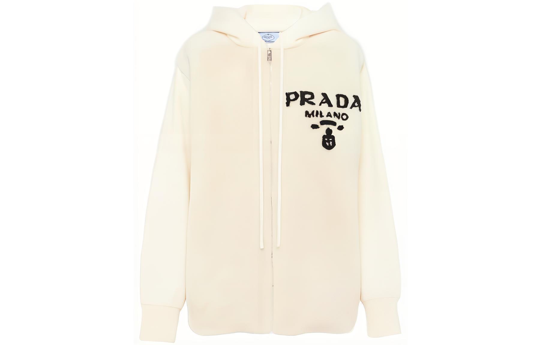 (Women) PRADA FW22 White Hoodie with Letter Pattern Design. P25I09-1Y1J-F0K74-S-212