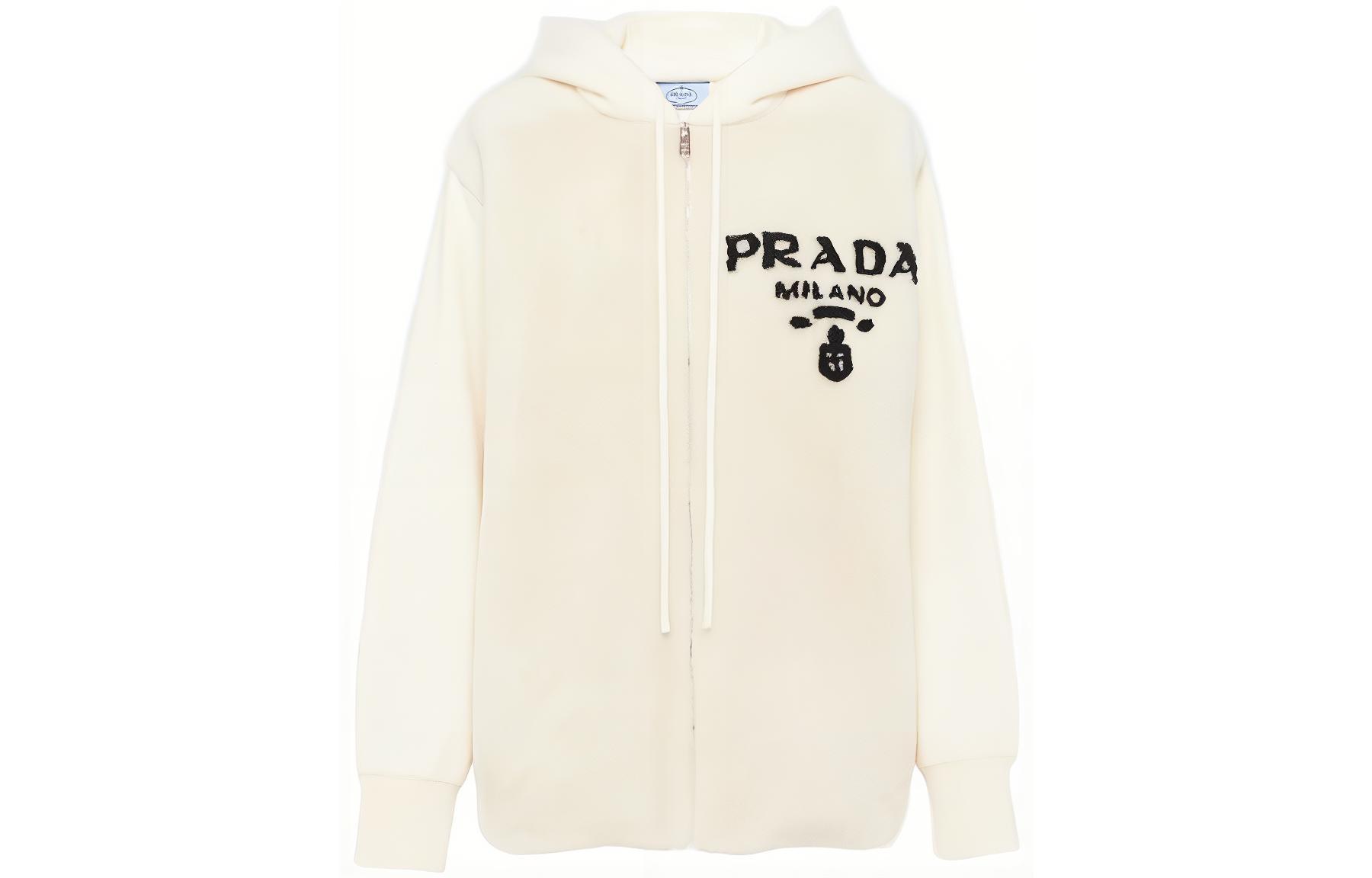 Order (Women) PRADA FW22 White Hoodie with Letter Pattern Design. P25I09-1Y1J-F0K74-S-212