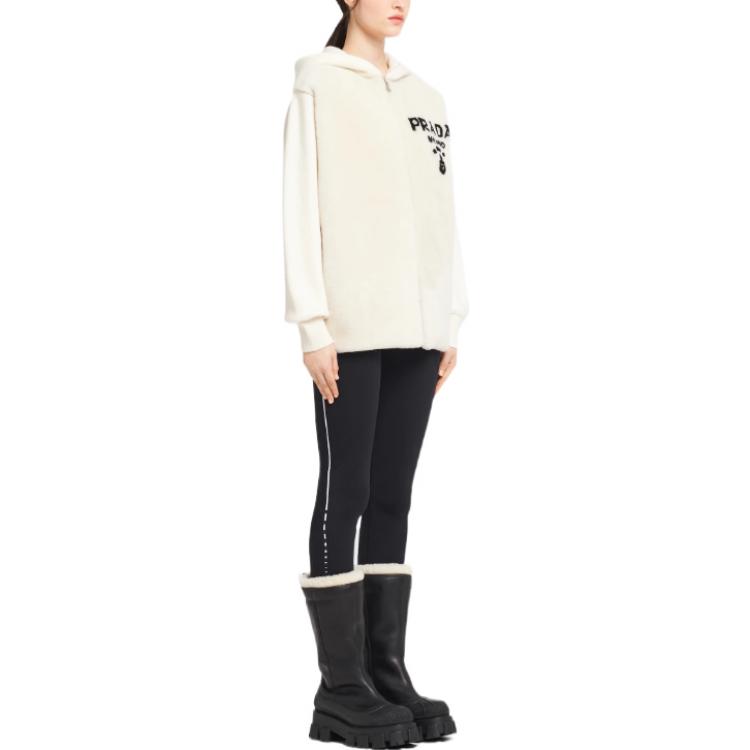 Purchase (Women) PRADA FW22 White Hoodie with Letter Pattern Design. P25I09-1Y1J-F0K74-S-212