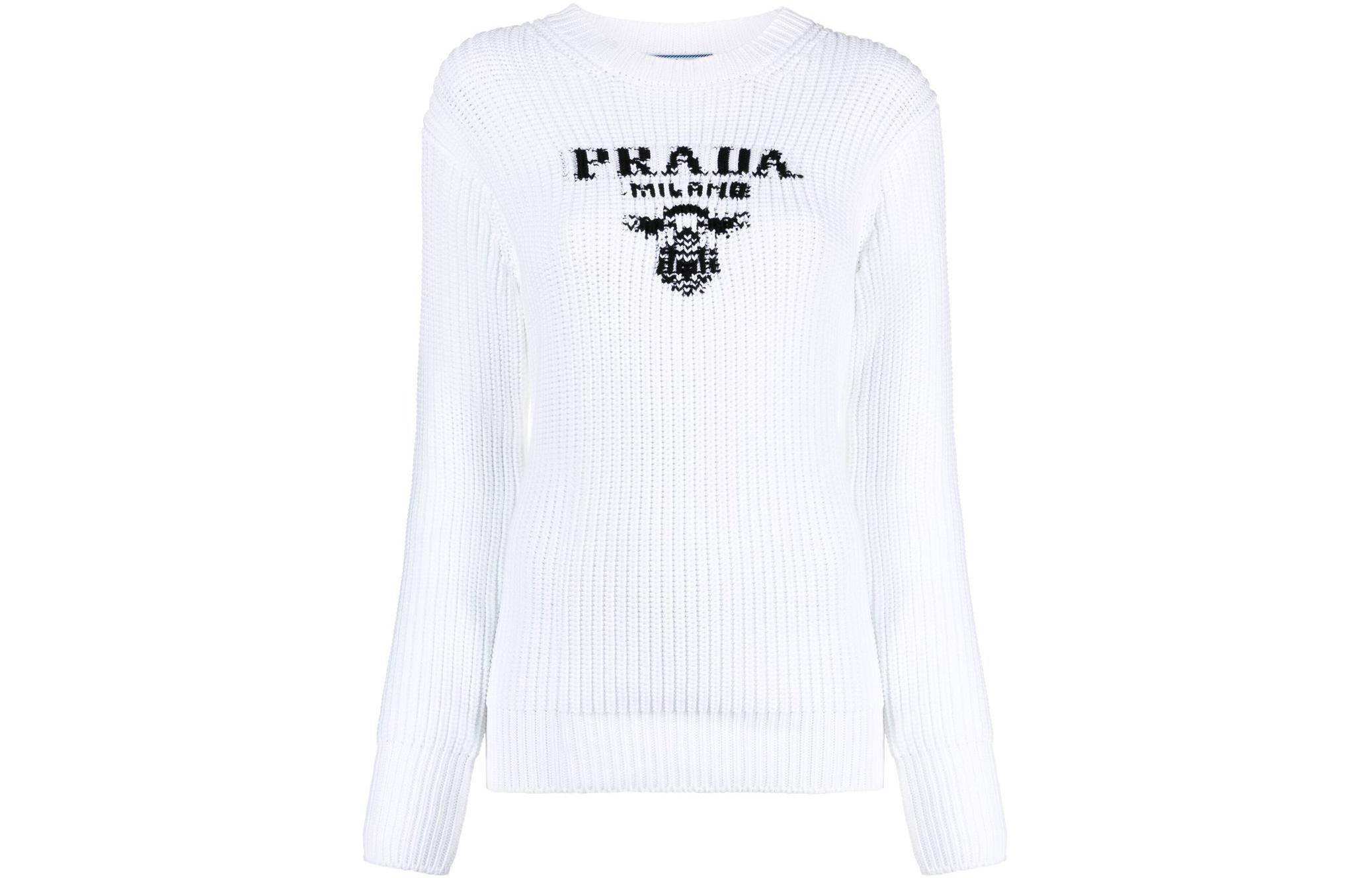 Order (Women) PRADA FW22  White Knit Sweater with Letter Logo and Round Neck. P24R1HS2211093-F0009