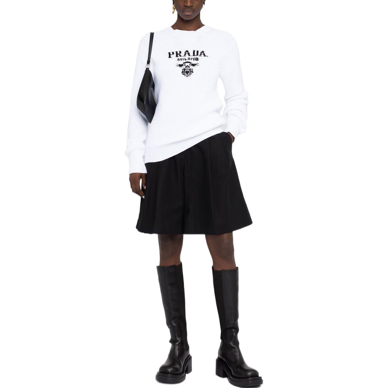 Lookbook (Women) PRADA FW22  White Knit Sweater with Letter Logo and Round Neck. P24R1HS2211093-F0009