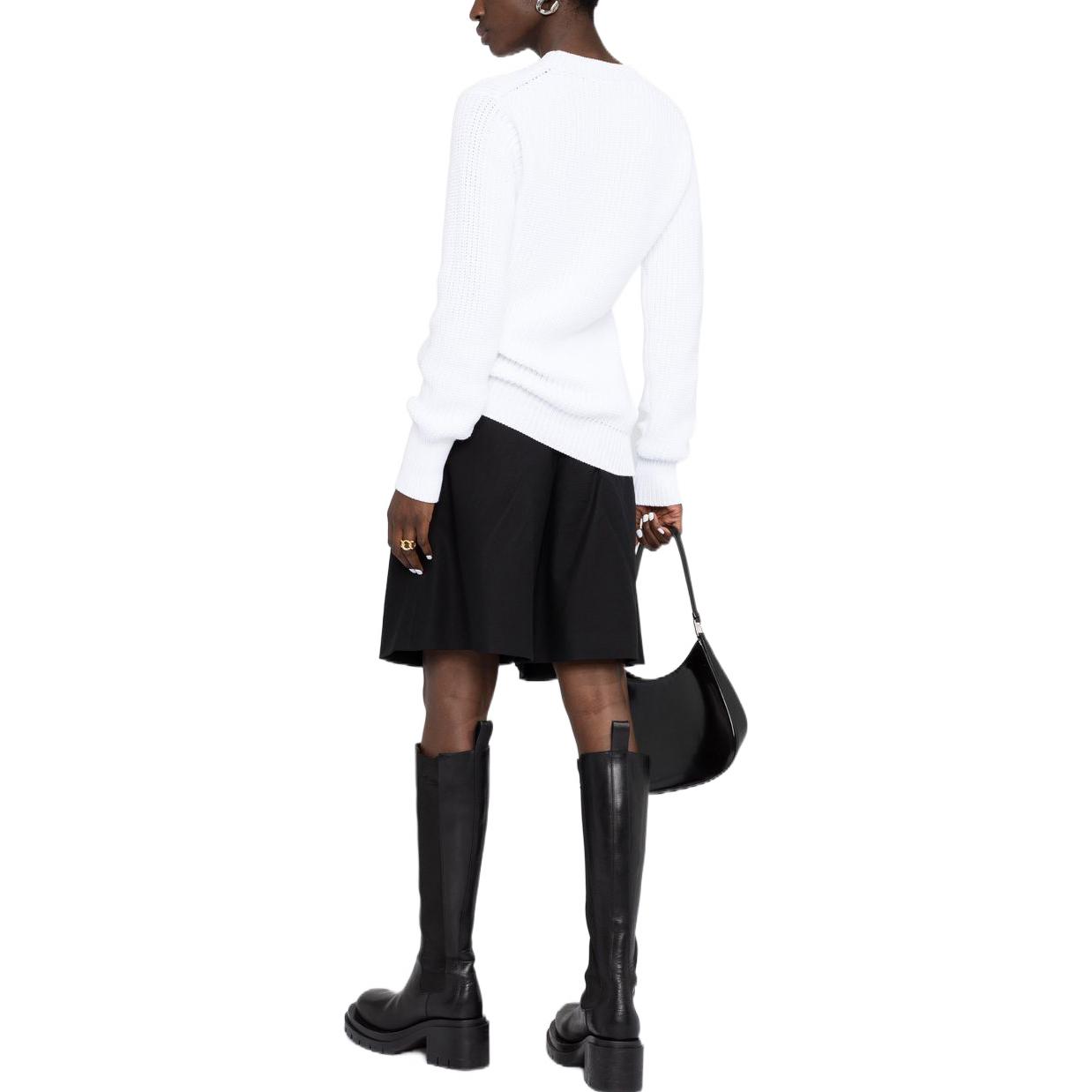 Shop (Women) PRADA FW22  White Knit Sweater with Letter Logo and Round Neck. P24R1HS2211093-F0009