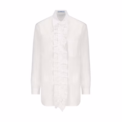 (Women) PRADA FW22 White Solid Pleated Long-Sleeve Sun Protection Shirt P407G-1XV2-F0009-S-221