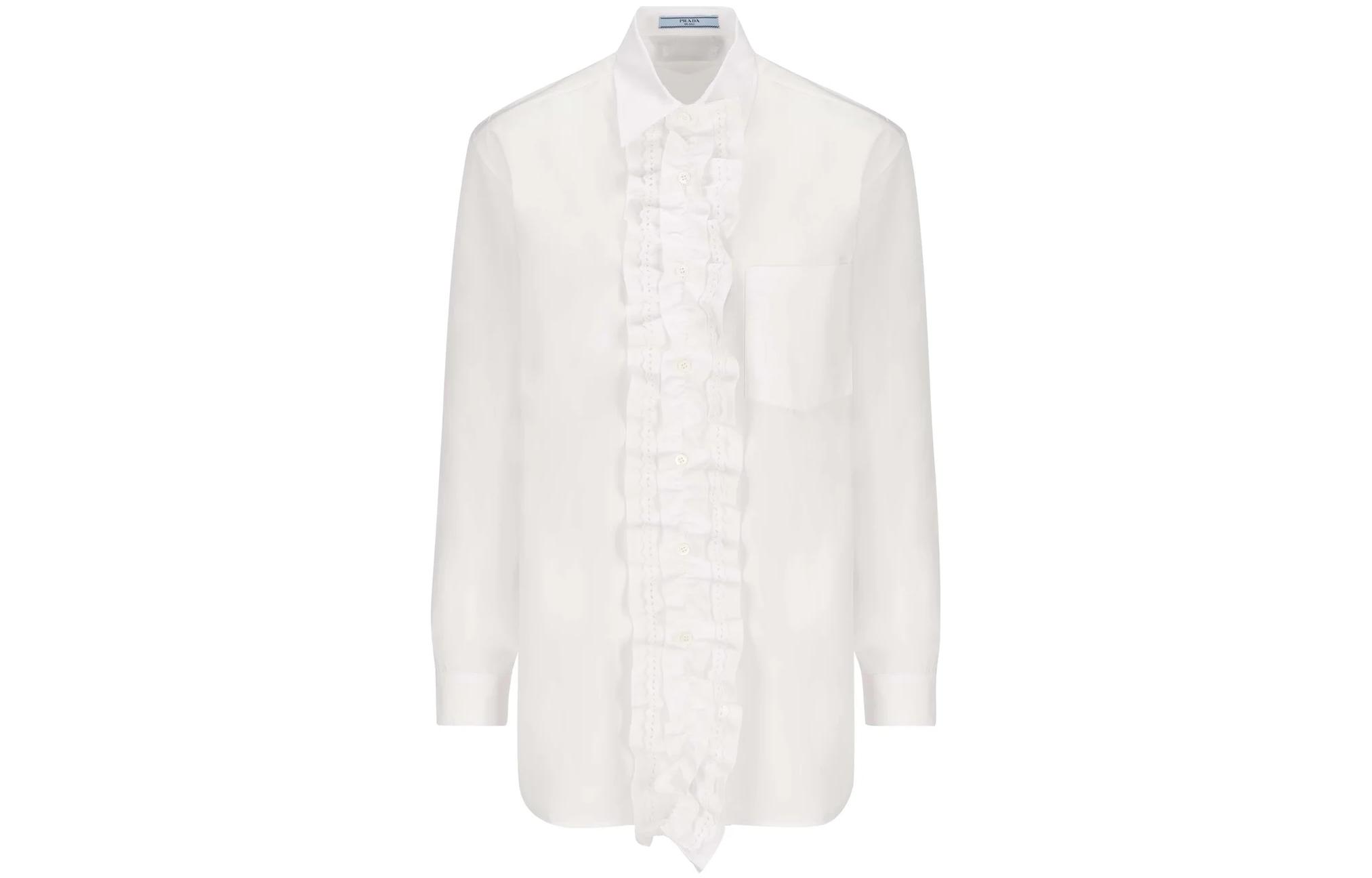 Order (W) プラダ FW22 ホワイト ソリッド プリーツ 長袖 UVカット シャツ P407G-1XV2-F0009-S-221