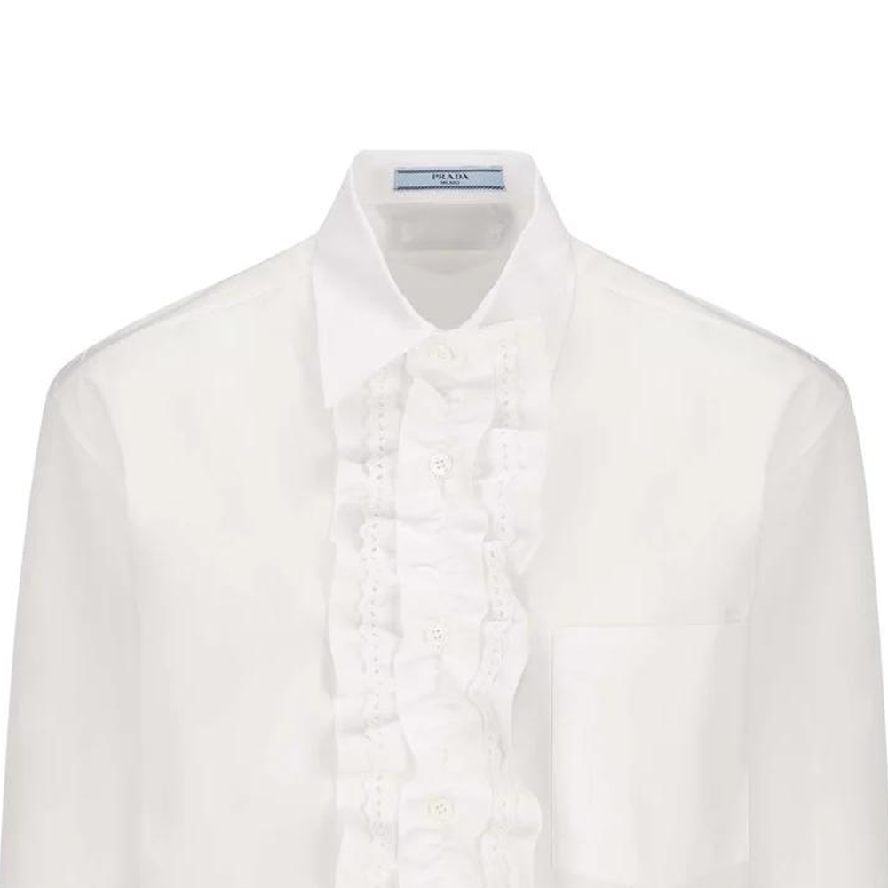 Shop (W) プラダ FW22 ホワイト ソリッド プリーツ 長袖 UVカット シャツ P407G-1XV2-F0009-S-221