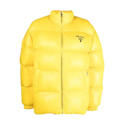 (Women) PRADA FW22 Yellow Logo Print Long Sleeve Puffer Jacket Winter Wear 292065-11A9-F0010-S-222
