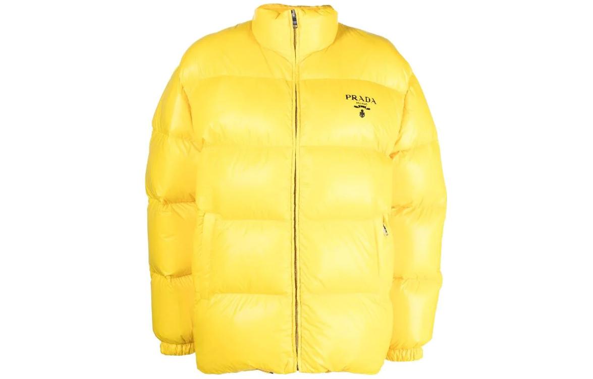 Order (Women) PRADA FW22  Yellow Logo Print Long Sleeve Puffer Jacket Winter Wear 292065-11A9-F0010-S-222
