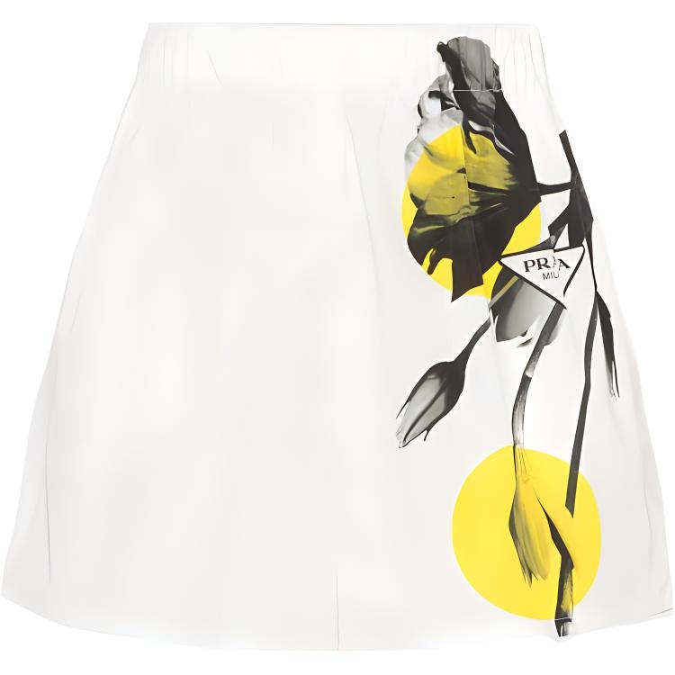 (Women) PRADA FW22 Floral Print Beige Straight-Leg Loose Casual Shorts for Women. P211G-10N0-F0009-S-221