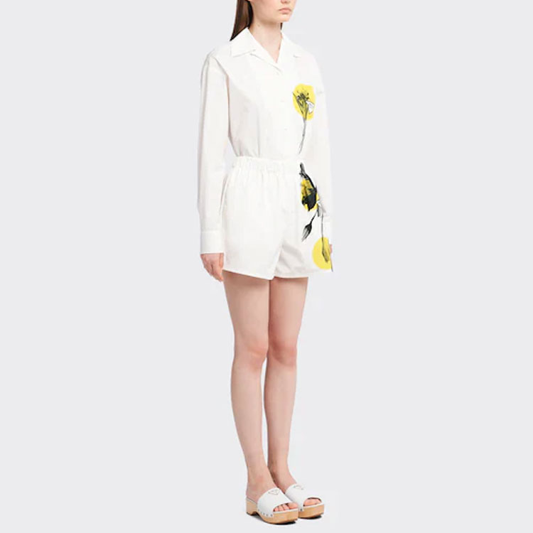 Purchase (W) PRADA FW22 花卉印花米色寬鬆直筒休閒短褲 女款 P211G-10N0-F0009-S-221