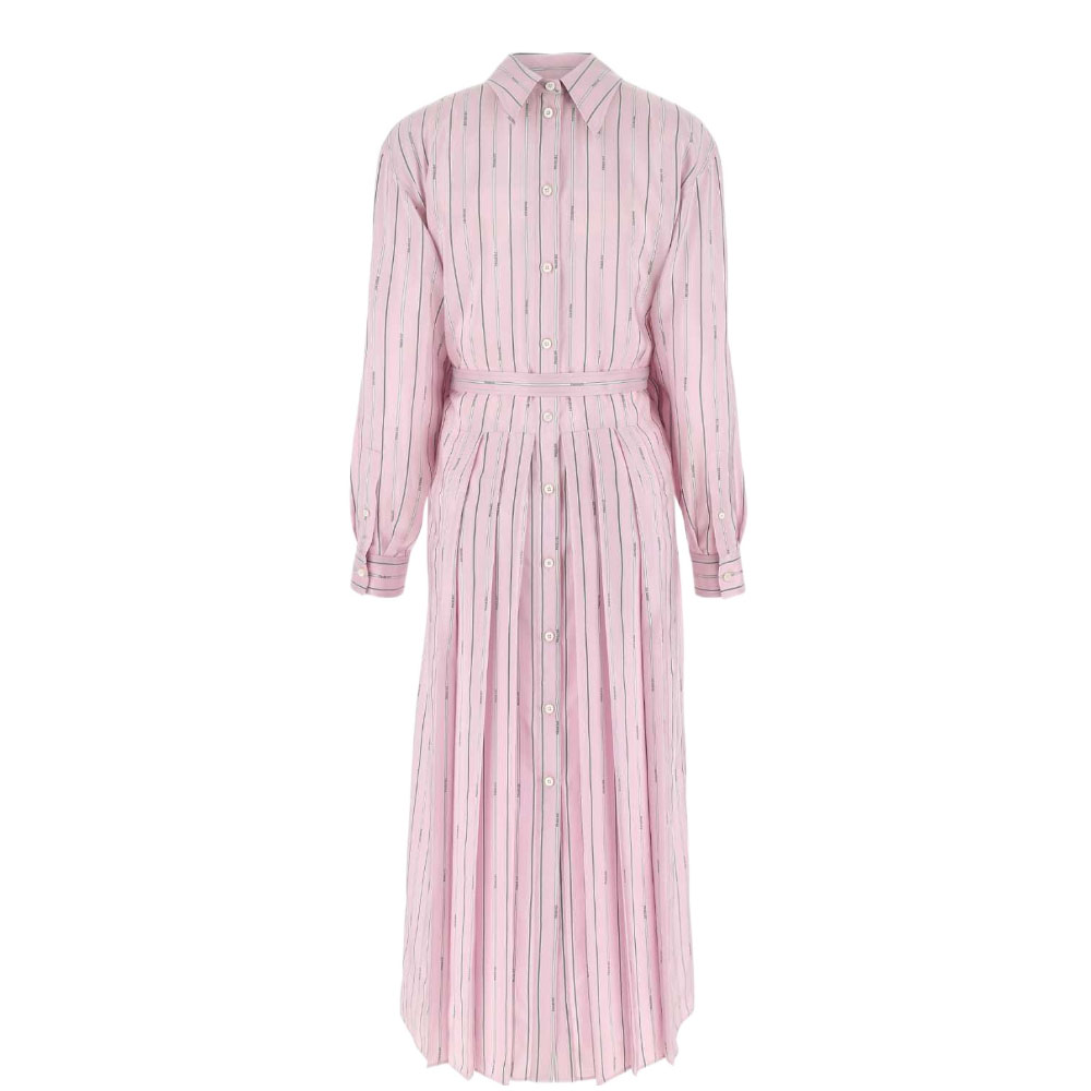 (Women) PRADA FW22 Pink Patterned Striped Long-Sleeve Midi Dress for Women. P3H53-1TK8-F0028-S-222