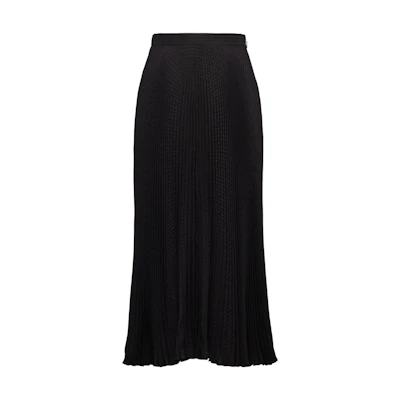 (Women) PRADA FW22 Women’s Solid Jacquard Crepe Midi Skirt Black P136U-11DW-F0002-S-222