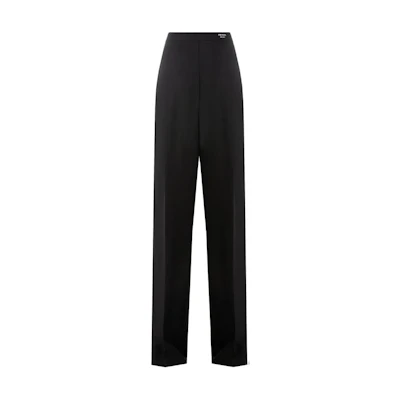 (Women) PRADA FW23 Black Loose-Fit Casual Pants with Solid Logo Design. P230H-12I1-F0002