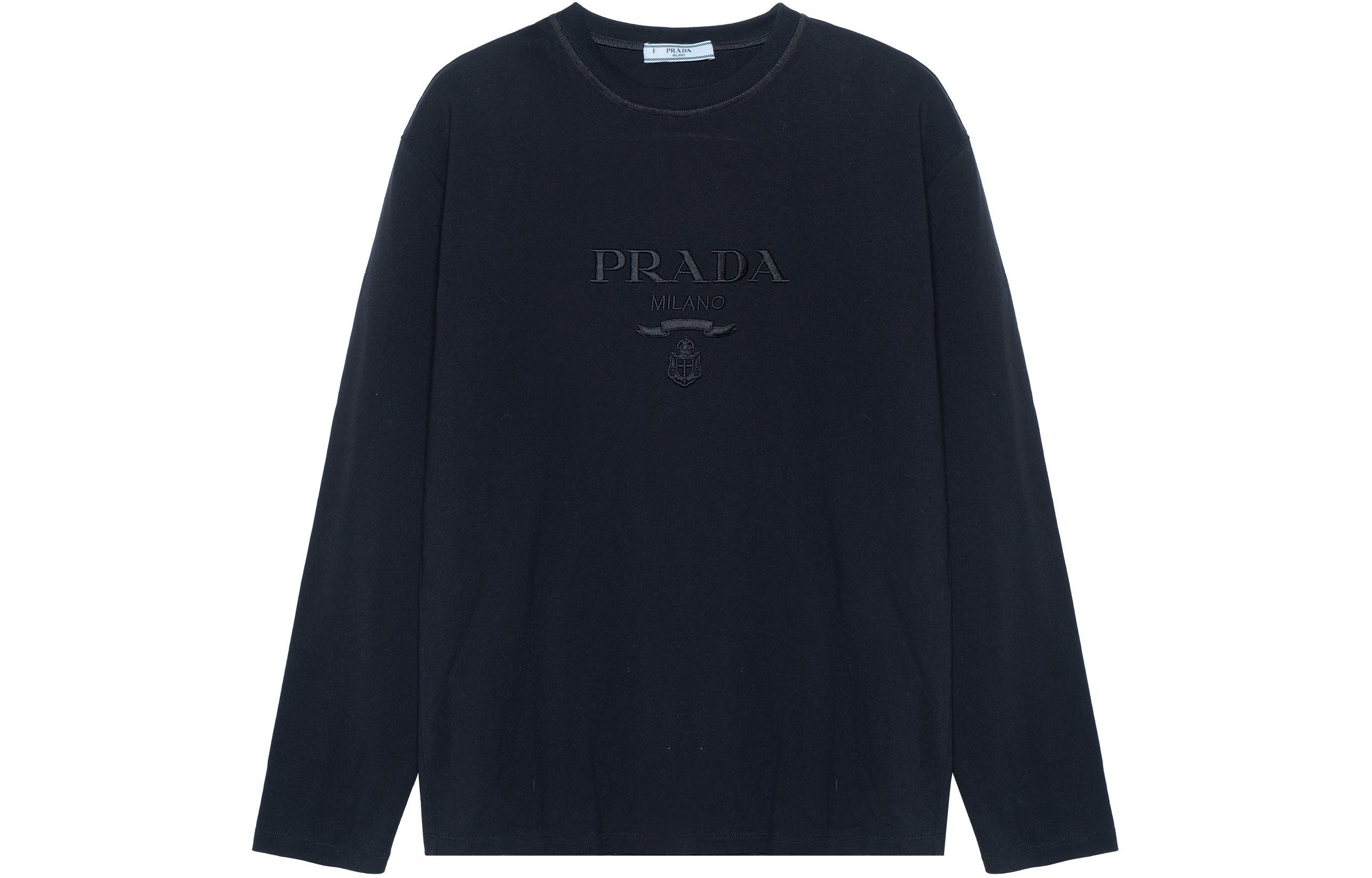 Order (W) 프라다 FW23 블랙 솔리드 컬러 크루넥 풀오버 스웨터 34646R-13BC-F0002