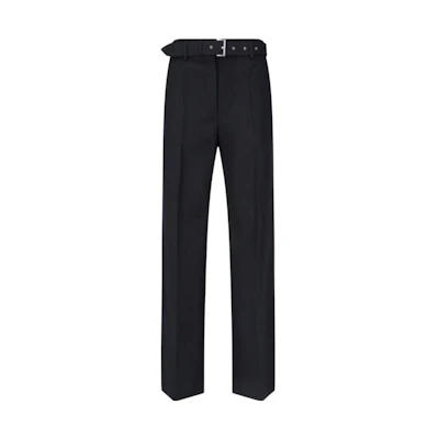 (Women) PRADA FW23 Black Wool Casual Pants with Solid Color Belt Detail. P274GY-108N-F0002