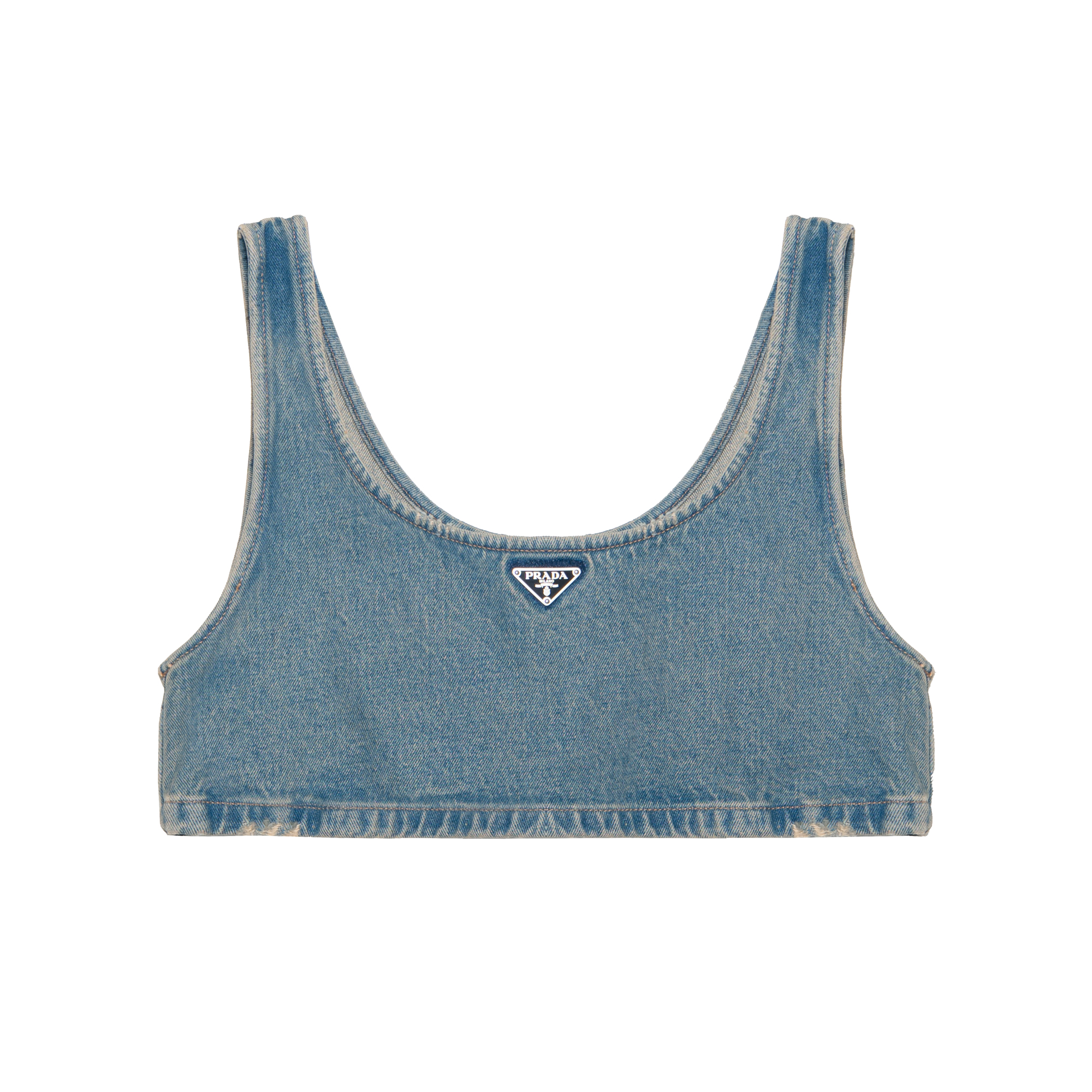 (Women) PRADA FW23  Cropped Tank Top with Logo in Medium Blue. GFT024-13Z6-F0BAN-S-OOO