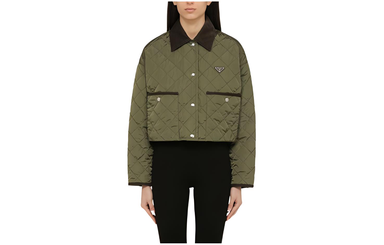 (Women) PRADA FW23  Green Striped Quilted Relaxed Single-Breasted Jacket 29X166-1WQ9- F0AP5-F-OOO