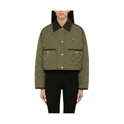 (Women) PRADA FW23 Green Striped Quilted Relaxed Single-Breasted Jacket 29X166-1WQ9- F0AP5-F-OOO