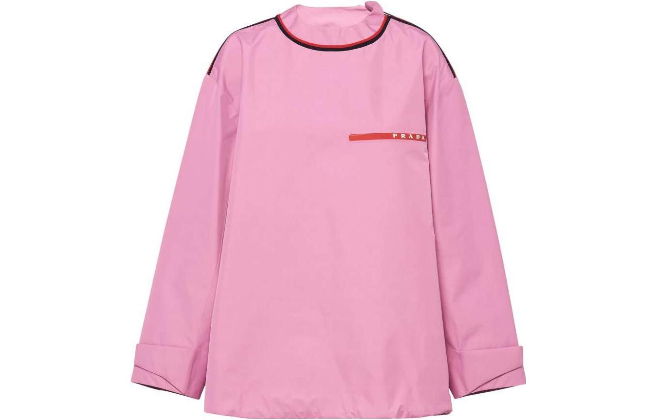 (Women) PRADA FW23  Pink Letter Striped Print Crewneck Casual Sweatshirt 29Y860-1XV1-F01N6-S-202