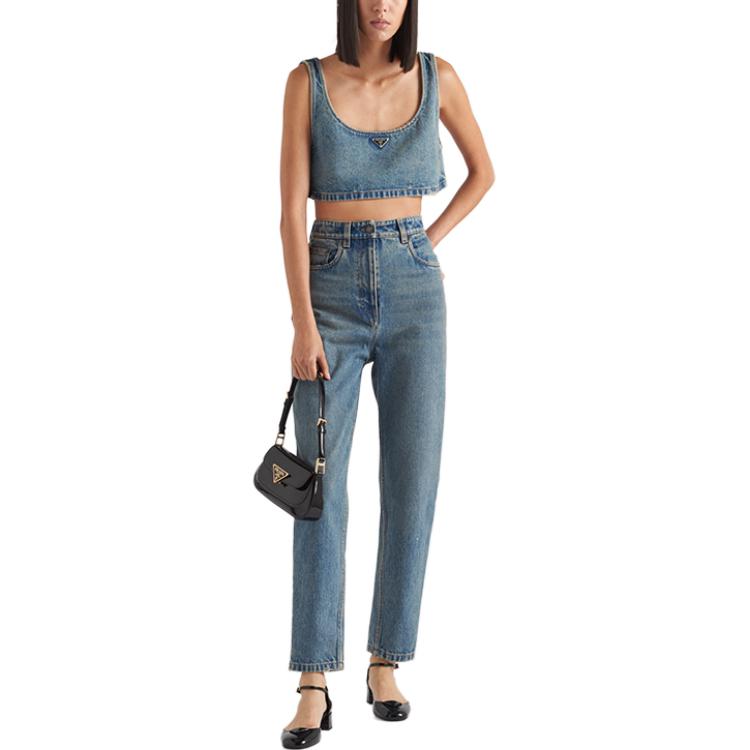 Lookbook (Women) PRADA FW23  Washed High-Waist Buttoned Jeans Blue GFP503-13Z6-F0BAN-S-OOO