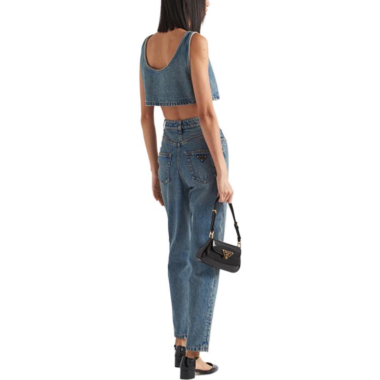 Shop (Women) PRADA FW23  Washed High-Waist Buttoned Jeans Blue GFP503-13Z6-F0BAN-S-OOO