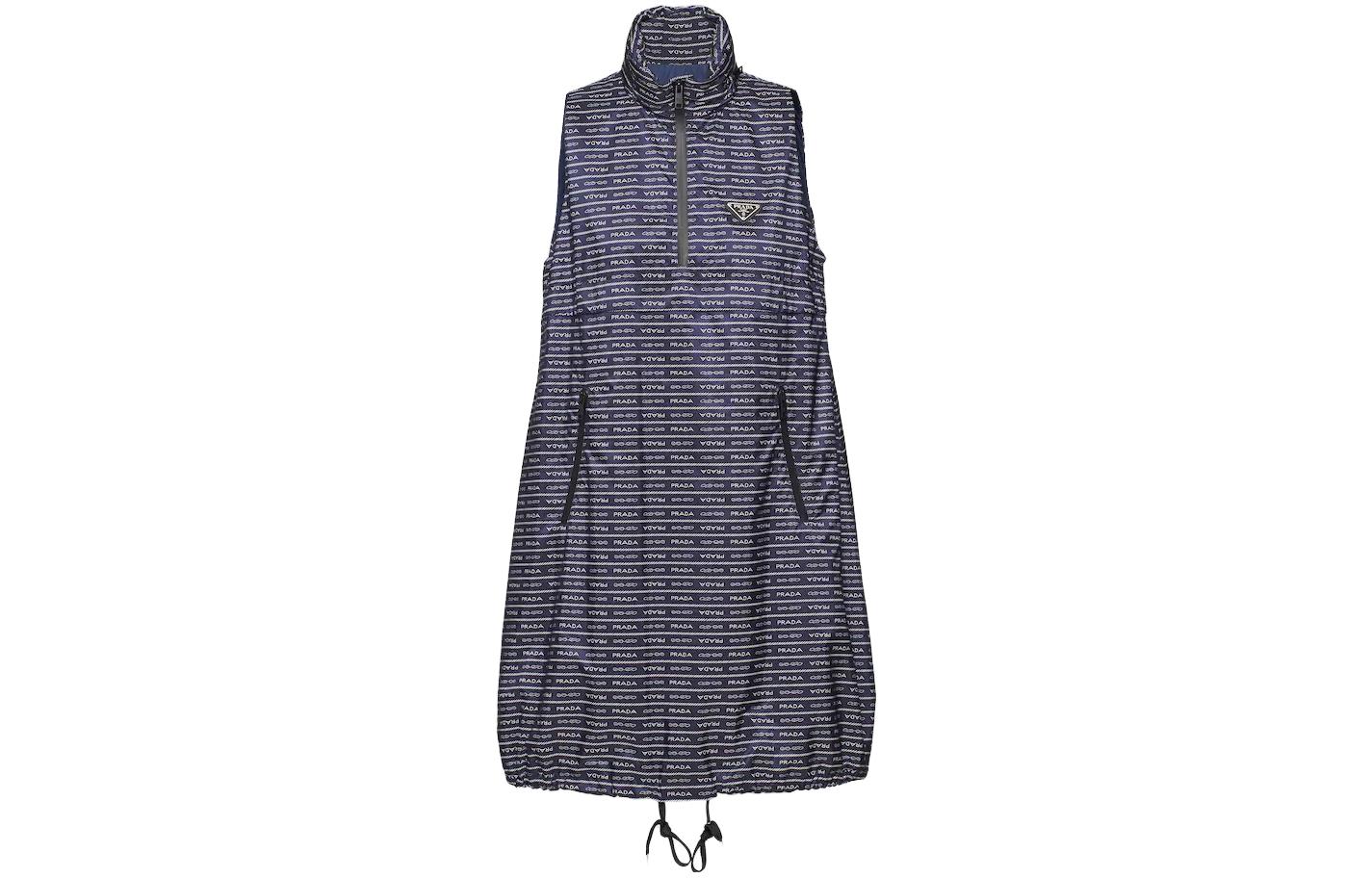 (Women) PRADA FW23 Letter Print Sleeveless Midi Dress for Women - Blue. 23X691-1X60-F022X-S-231