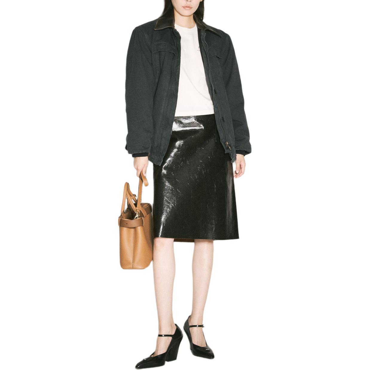 Purchase (W) PRADA FW24 Kemeja-T Leher Bulat Putih dengan Logo Huruf. 3549B-15S8-F0XPE-S-OOO