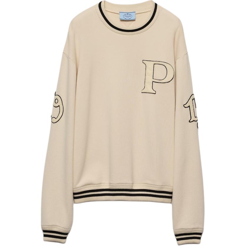 Order (W) Prada FW24 象牙條紋徽標貼飾圓領長袖上衣 134709-1509-F0304-S-OOO