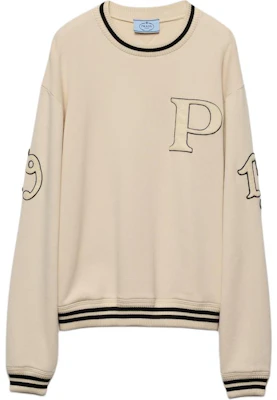 (W) Prada FW24 象牙條紋徽標貼飾圓領長袖上衣 134709-1509-F0304-S-OOO Order (W) Prada FW24 象牙條紋徽標貼飾圓領長袖上衣 134709-1509-F0304-S-OOO