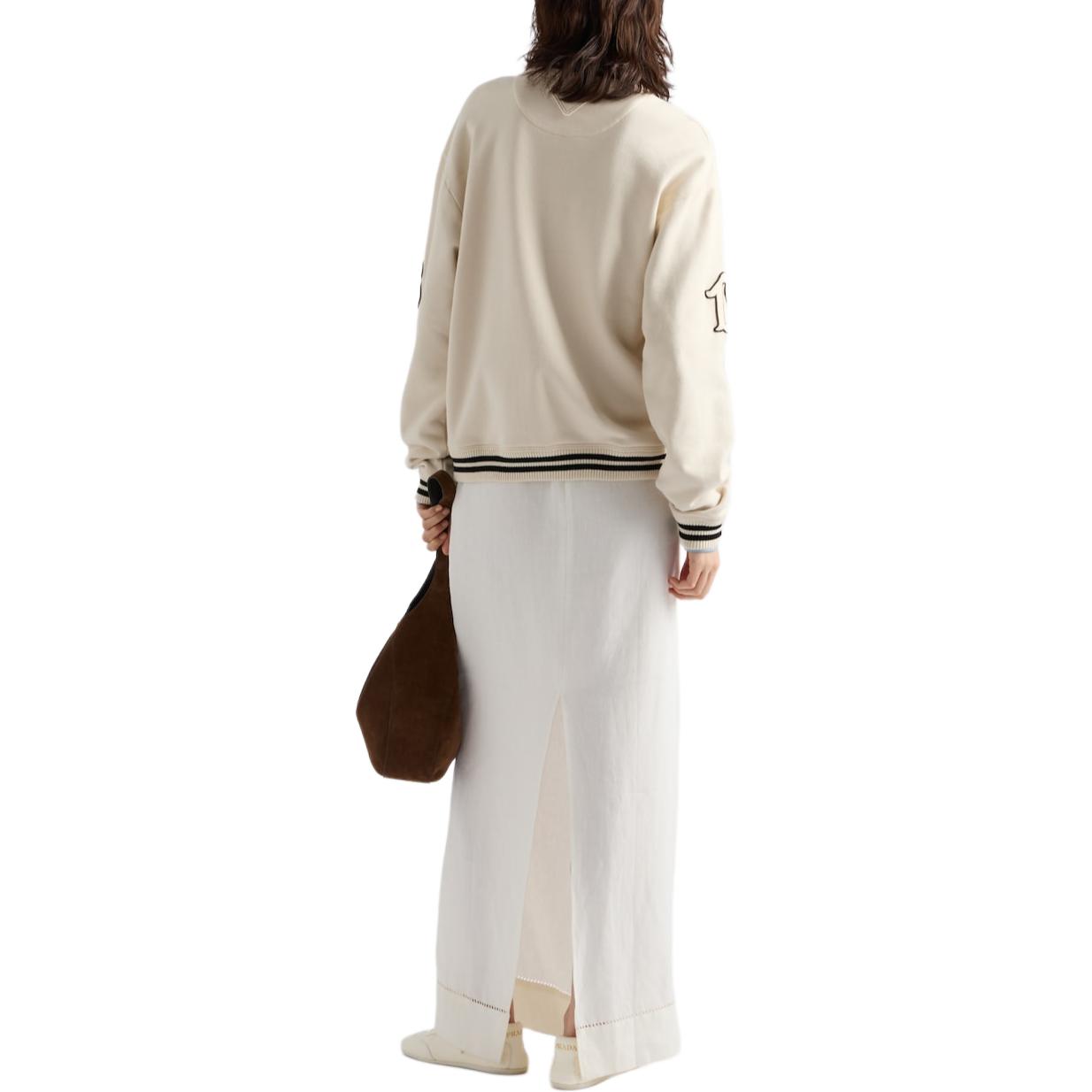 Shop (W) Prada FW24 象牙條紋徽標貼飾圓領長袖上衣 134709-1509-F0304-S-OOO