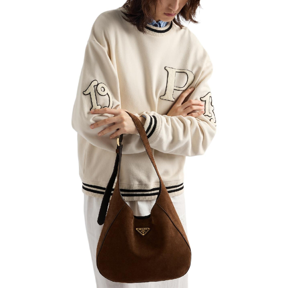 Sizing (W) Prada FW24 象牙條紋徽標貼飾圓領長袖上衣 134709-1509-F0304-S-OOO