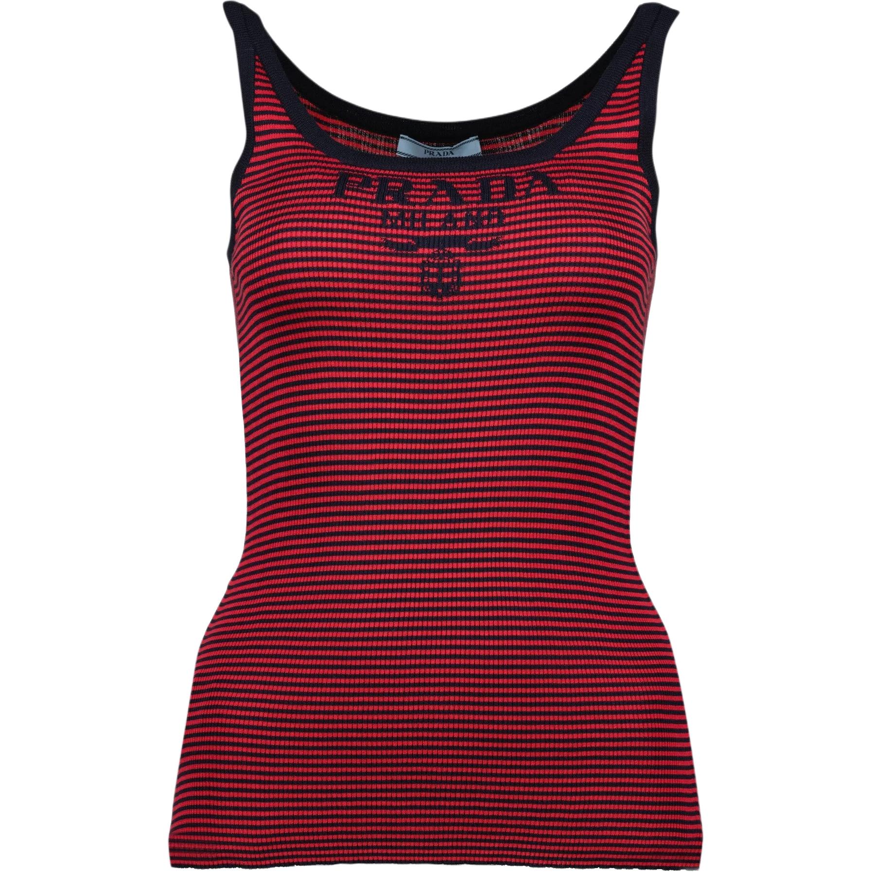 (Women) PRADA FW26 Embroidered Striped Slim-Fit Cotton Tank Top P29A1O-19BV-F059F-S-WMO