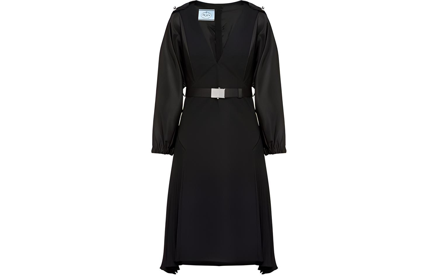 (Women) PRADA FW2 Sablé V-Neck Long Sleeve Hoodie Dress Women Black P3E75H-S212-1Y2I-F0806