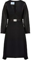 (Women) PRADA FW2 Sablé V-Neck Long Sleeve Hoodie Dress Women Black P3E75H-S212-1Y2I-F0806 (Women) PRADA FW2 Sablé V-Neck Long Sleeve Hoodie Dress Women Black P3E75H-S212-1Y2I-F0806