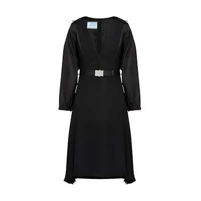(Women) PRADA FW2 Sablé V-Neck Long Sleeve Hoodie Dress Women Black P3E75H-S212-1Y2I-F0806