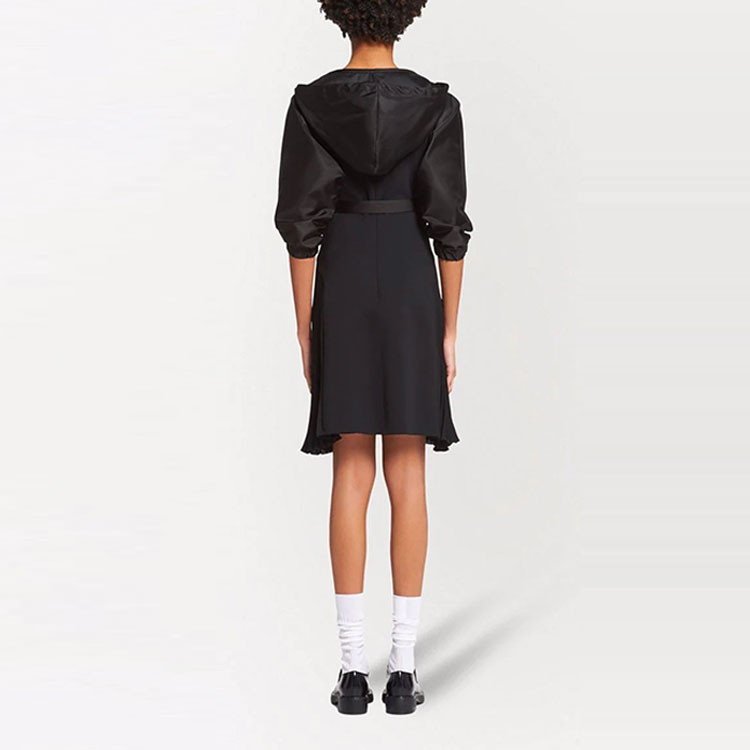 Shop (W) PRADA FW2 黑色长袖V领连帽连衣裙 女款 P3E75H-S212-1Y2I-F0806