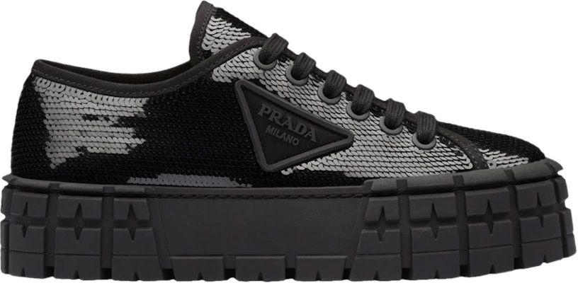 (Women) Prada Gabardine Double Wheel Platform 'Black Sequins' 1E787M-959-F0002 Buy (Women) Prada Gabardine Double Wheel Platform 'Black Sequins' 1E787M-959-F0002