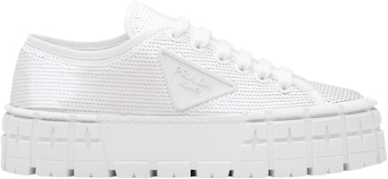 (Women) Prada Gabardine Double Wheel Platform 'White Sequins' 1E787M-959-F0009 (Women) Prada Gabardine Double Wheel Platform 'White Sequins' 1E787M-959-F0009