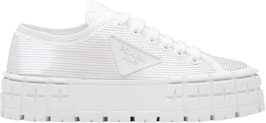 (Women) Prada Gabardine Double Wheel Platform 'White Sequins' 1E787M-959-F0009 Buy (Women) Prada Gabardine Double Wheel Platform 'White Sequins' 1E787M-959-F0009