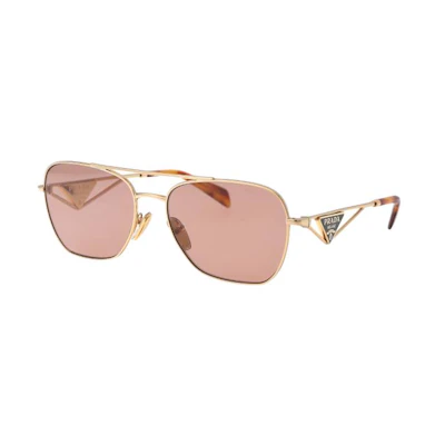 (Women) PRADA Gold Metal Aviator Sunglasses for Women with Logo Detail. PRA50S5AK08M