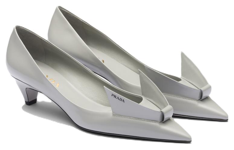 Order PRADA 皮革 包頭套腳 細跟 高筒鞋 4.5cm 女款 雲朵灰色